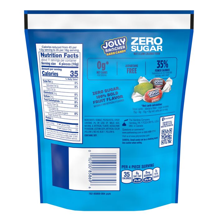 JOLLY RANCHER Zero Original Flavors Hard Candy 6.1oz Candy Bag