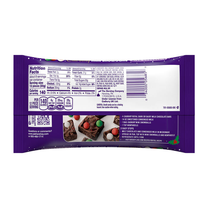 CADBURY Mini Snowballs Milk Chocolate, Christmas , Candy Bag, 8.1 oz
