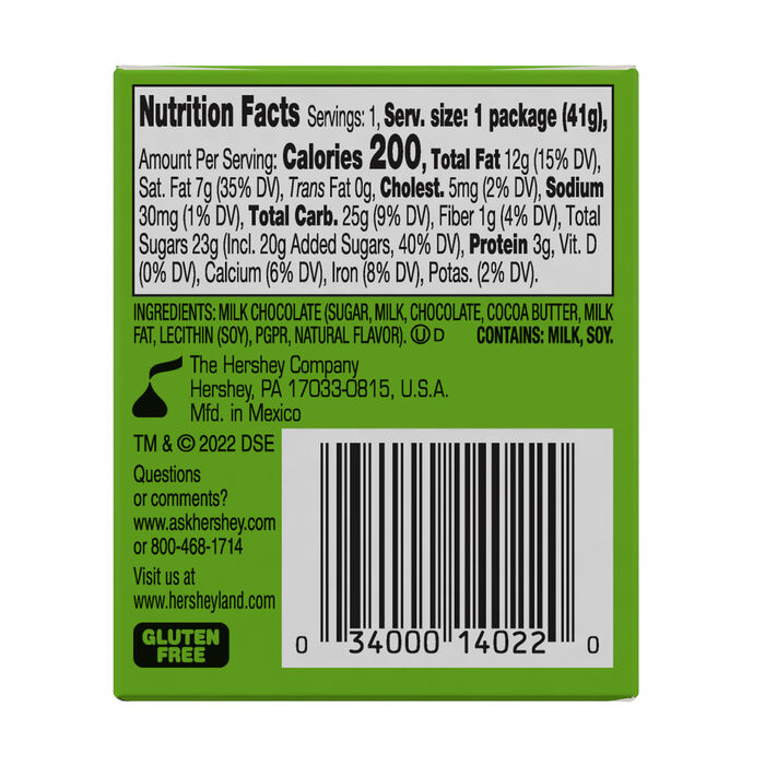 HERSHEY'S KISSES Grinch Solid Milk Chocolate, Christmas Candy Gift Box, 1.45 oz
