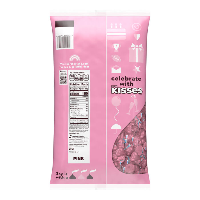 HERSHEY'S KISSES Pink Foils Milk Chocolate Candy Bulk Bag, 60 oz