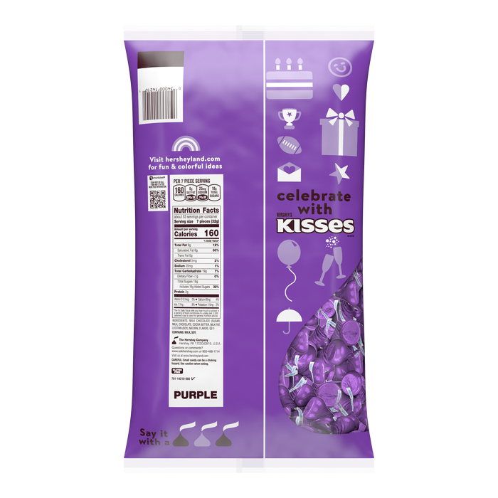 HERSHEY'S KISSES Purple Foils Milk Chocolate Candy Bulk Bag, 60 oz