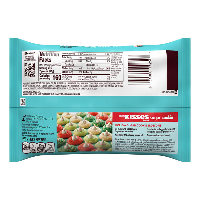 HERSHEY'S KISSES Sugar Cookie Flavored, Christmas , Candy Bag, 8 oz