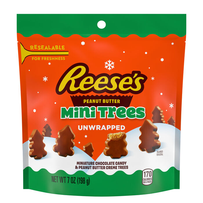 REESE'S Chocolate Peanut Butter Creme Mini Trees, Christmas , Candy Bag, 7 oz