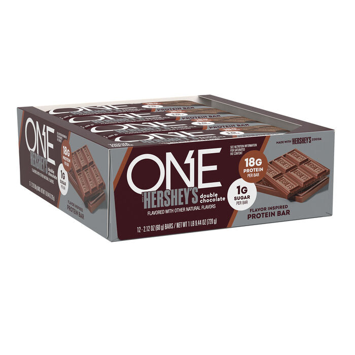 ONE HERSHEY'S Double Chocolate Flavored Protein Bars, 2.12 oz (12 Count)