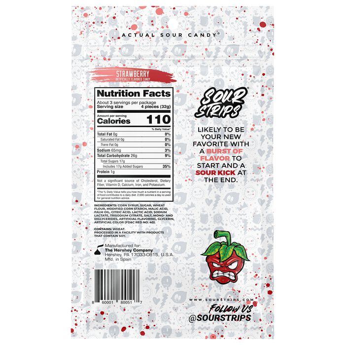 Sour Strips Strawberry Candy Peg Bag, 3.4oz