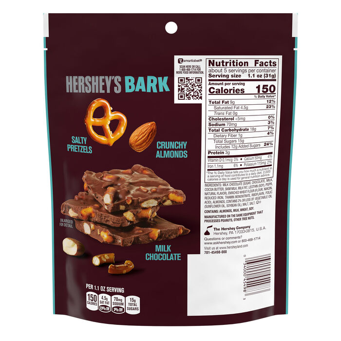 HERSHEY'S Milk Chocolate Candy Bark with Almonds and Salted Pretzels Bag, 6 oz
